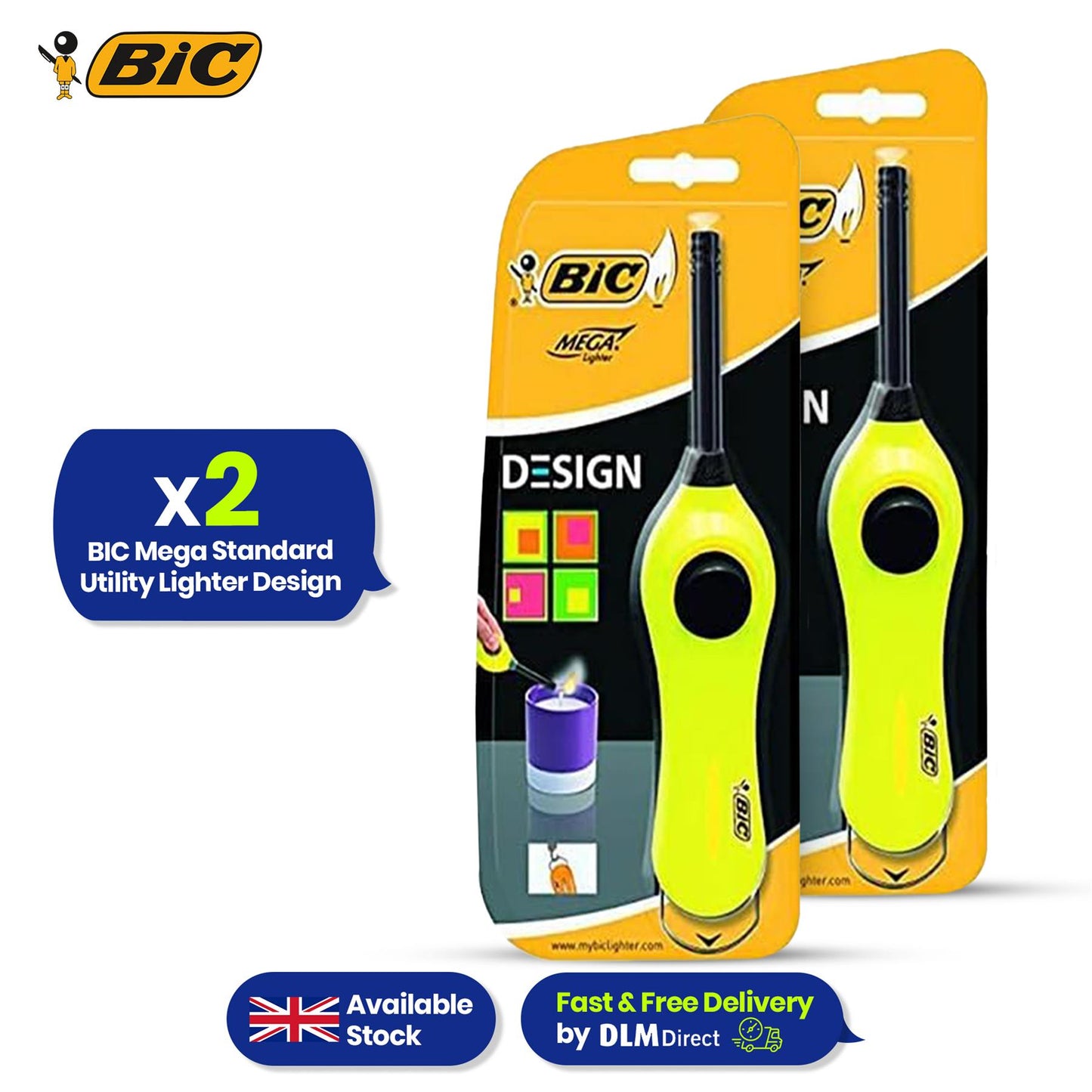 BIC Mega Utility Lighter - Plastic 6cm Wand Cooking Lighter, Push Button Lighters for BBQ
