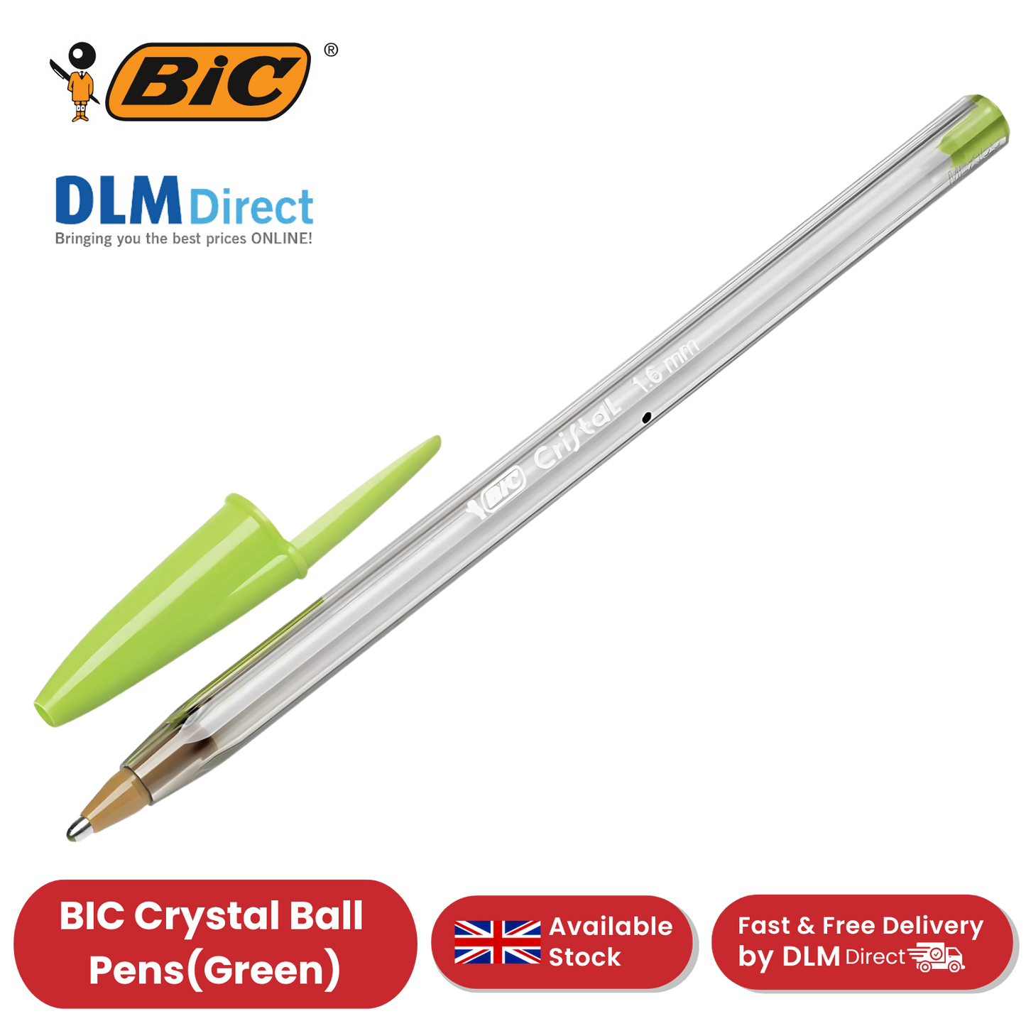 Bic Cristal Fun Green Ballpoint Pen Smooth Writing Medium Tip Pen for School Office Tasks, Pack of 1