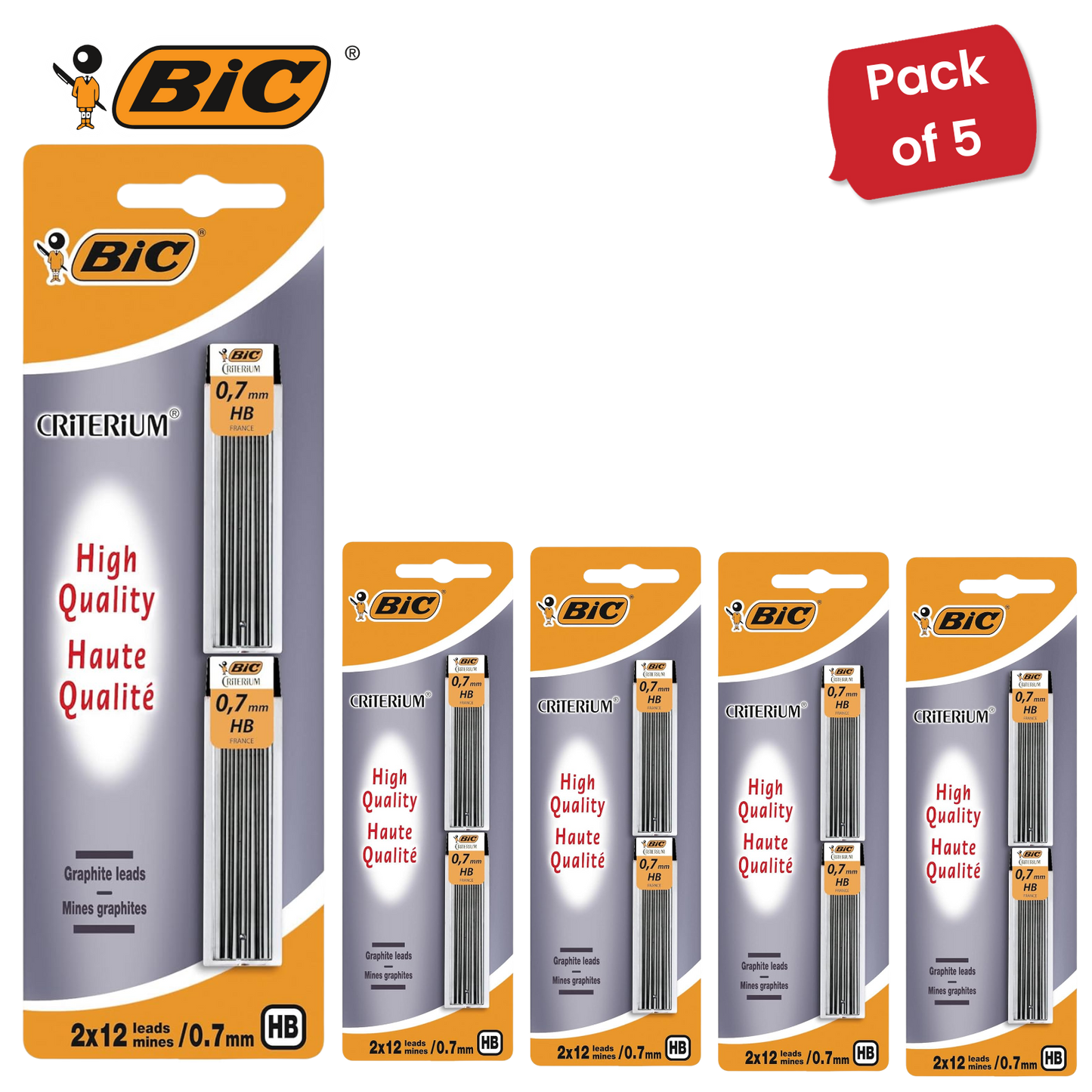 Bic Criterium Mechanical Pencil Leads 0.7 mm (Blister Pack of 2) - Pack of 1 to 5