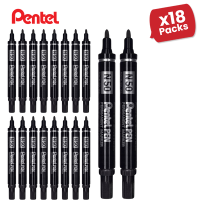 Pentel N50 Permanent Marker Bullet Tip 1.5-2mm Line Black Ref N50-A - 18 Packs
