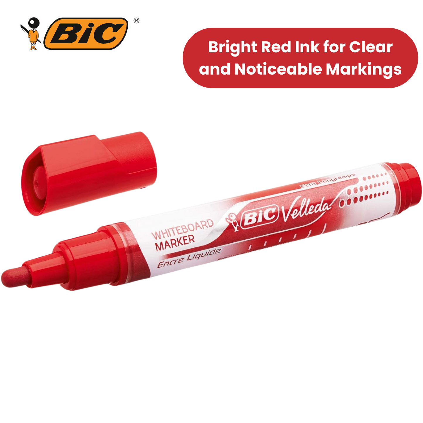 BIC Velleda Liquid Ink Dry Wipe Pocket Markers Red - Pack of 12