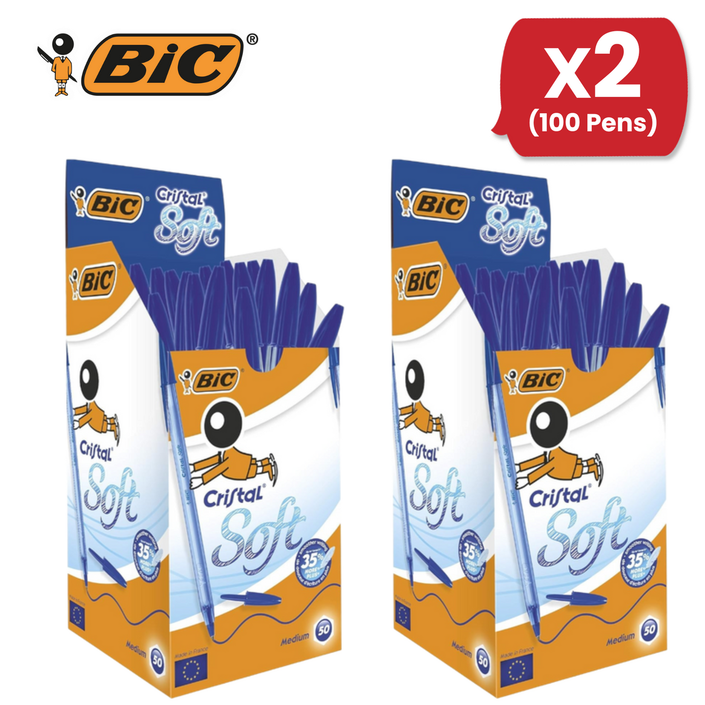 BIC CRISTAL SOFTBALL POINT BLUE - PACK OF 50