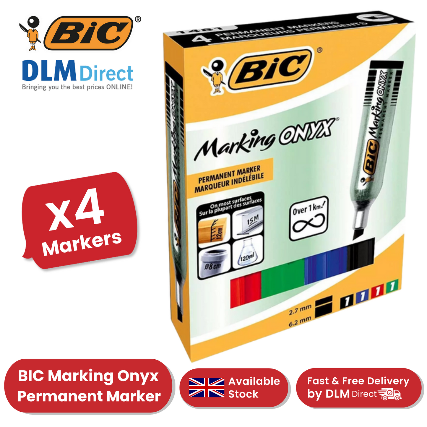BIC ONYX 1482 Mini Permanent Marker Bullet Tip Assorted Pack of 4 - 1 to 5 Packs