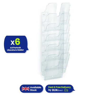 A4 Wall Mounted Document Holder Acrylic Leaflet Rack with 6 Compartments