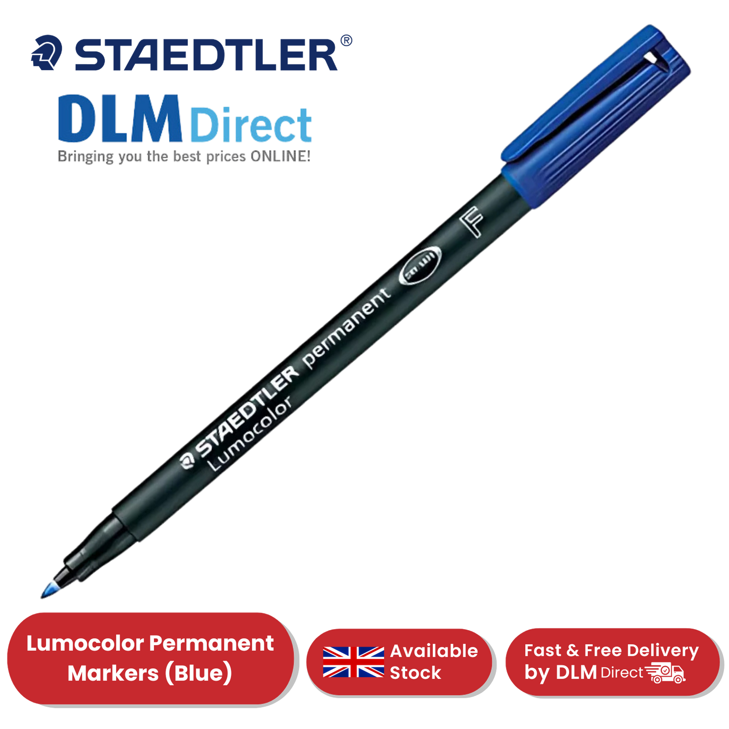 STAEDTLER Lumocolor Permanent Fine Blue Marker Pens Quick-Dry Ink Multi-Surface