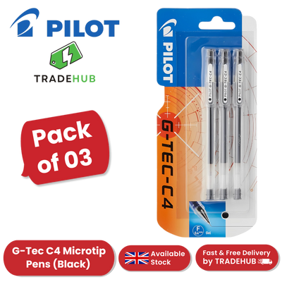 Pilot G - Tec C4 Gel Microtip Rollerball Pen, 0.4 mm Tip Black - Pack of 3