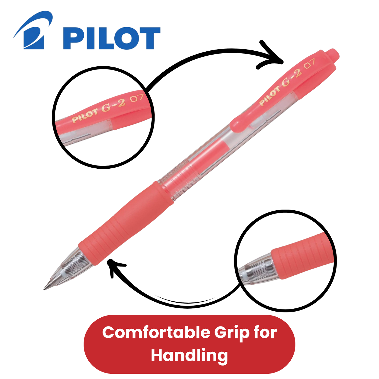 Pilot G207 Neon Red Gel Pens - Smooth & Precise Writing, Refillable, Vibrant Ink