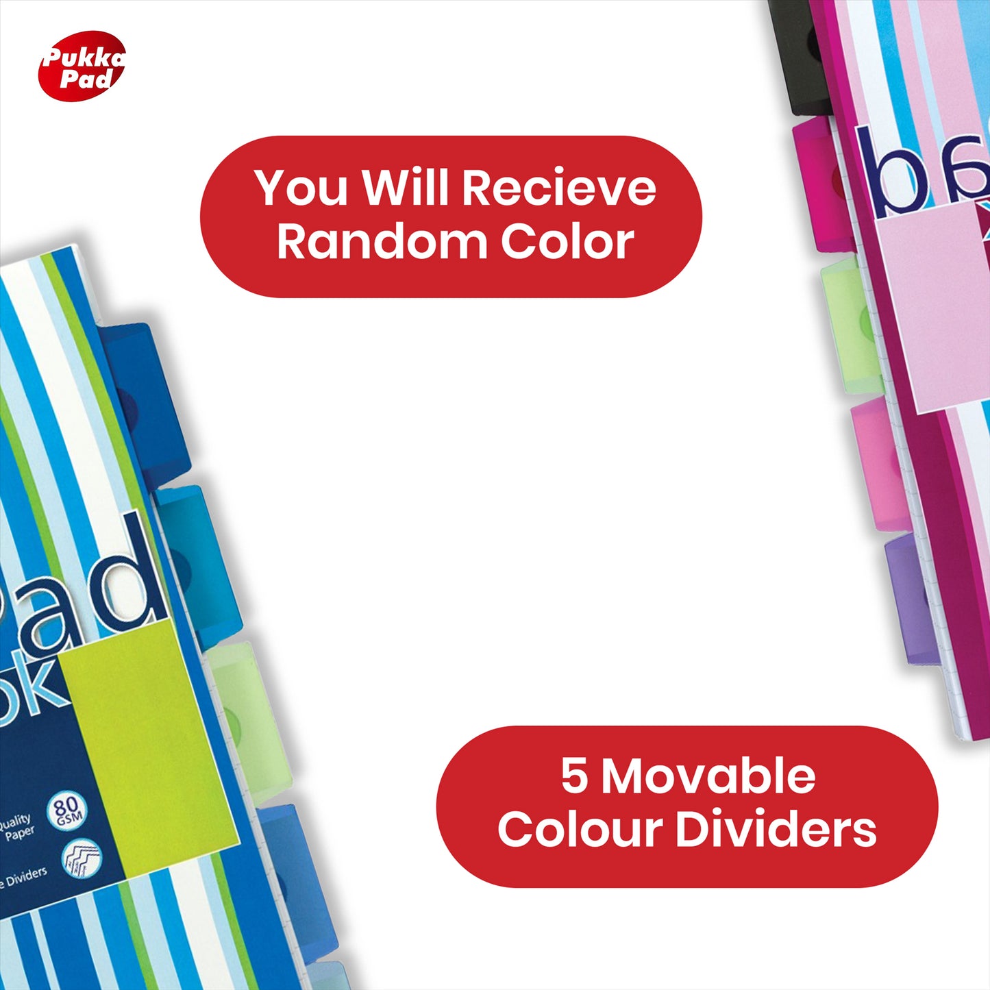 Pukka Pad Project Book - 250 Pages Assorted Colours Stripes A4 Notepad for School