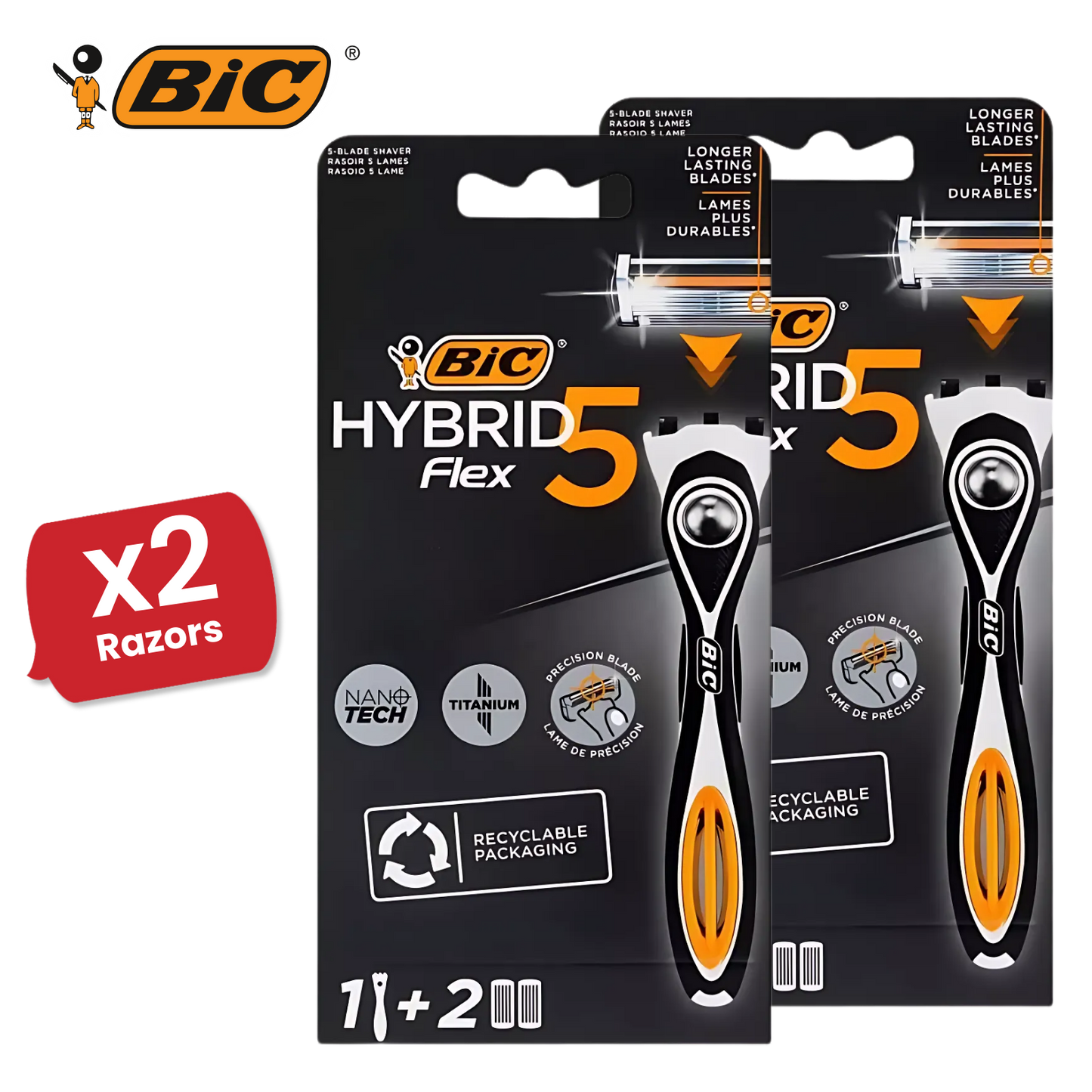 BIC Hybrid 5 Flex - 1 Handle + 2 Blades