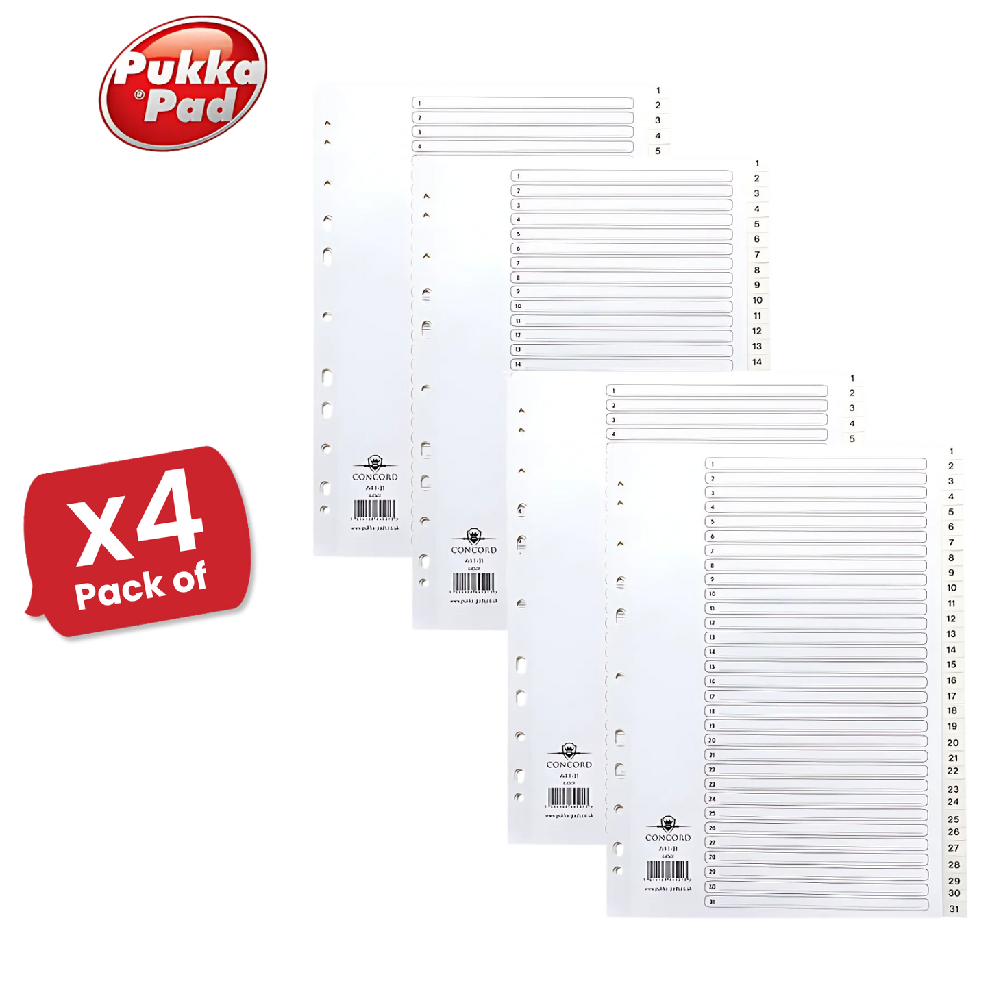 Pukka Concord A4 1-31 Index Recycled Multi-Punched File Tabs Office Organizer