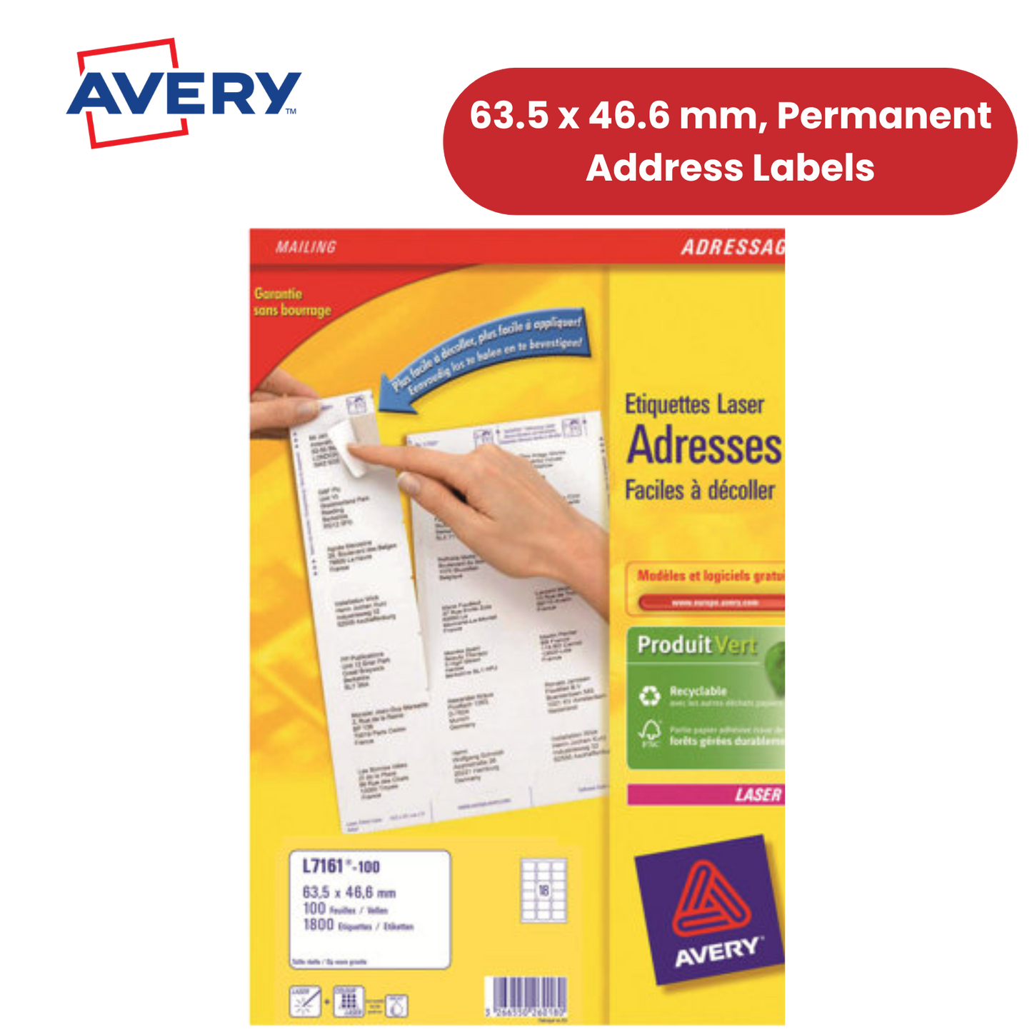 Avery L7161-40 Address Labels,720 Per Sheet, 63.5 x 46.6 mm, Permanent - 1 to 5