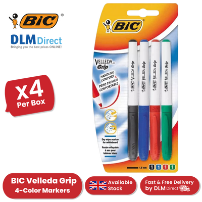 BIC Velleda Grip Whiteboard Markers Assorted - Pack of 4 - 1 to 5 Packs