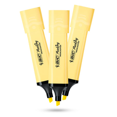 BIC 3x  Marking Highlighter Flat Pastel Yellow Modular Tip for Precise Highlighting