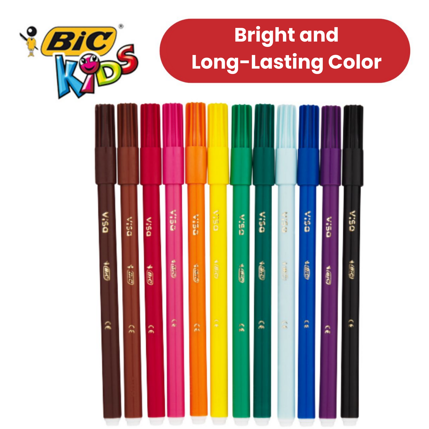 BIC Kids Visa Felt Pens Assorted Colours - Wallet of 12 - 1 to 5 Packs