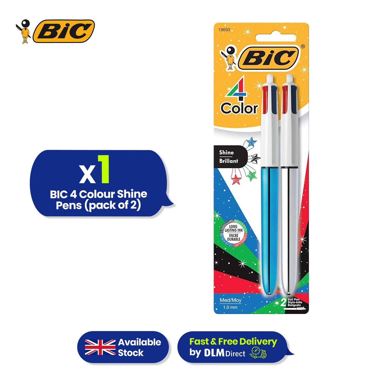 BIC 4 Colours Shine Retractable Ballpoint Pens 1.0mm Medium - Pack of 2