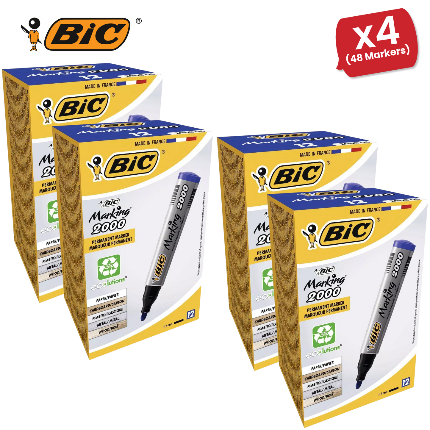 BIC Marking 2000 ECOlutions Permanent Bullet Tip Markers Blue - Box of 12 - 1 to 5 Packs