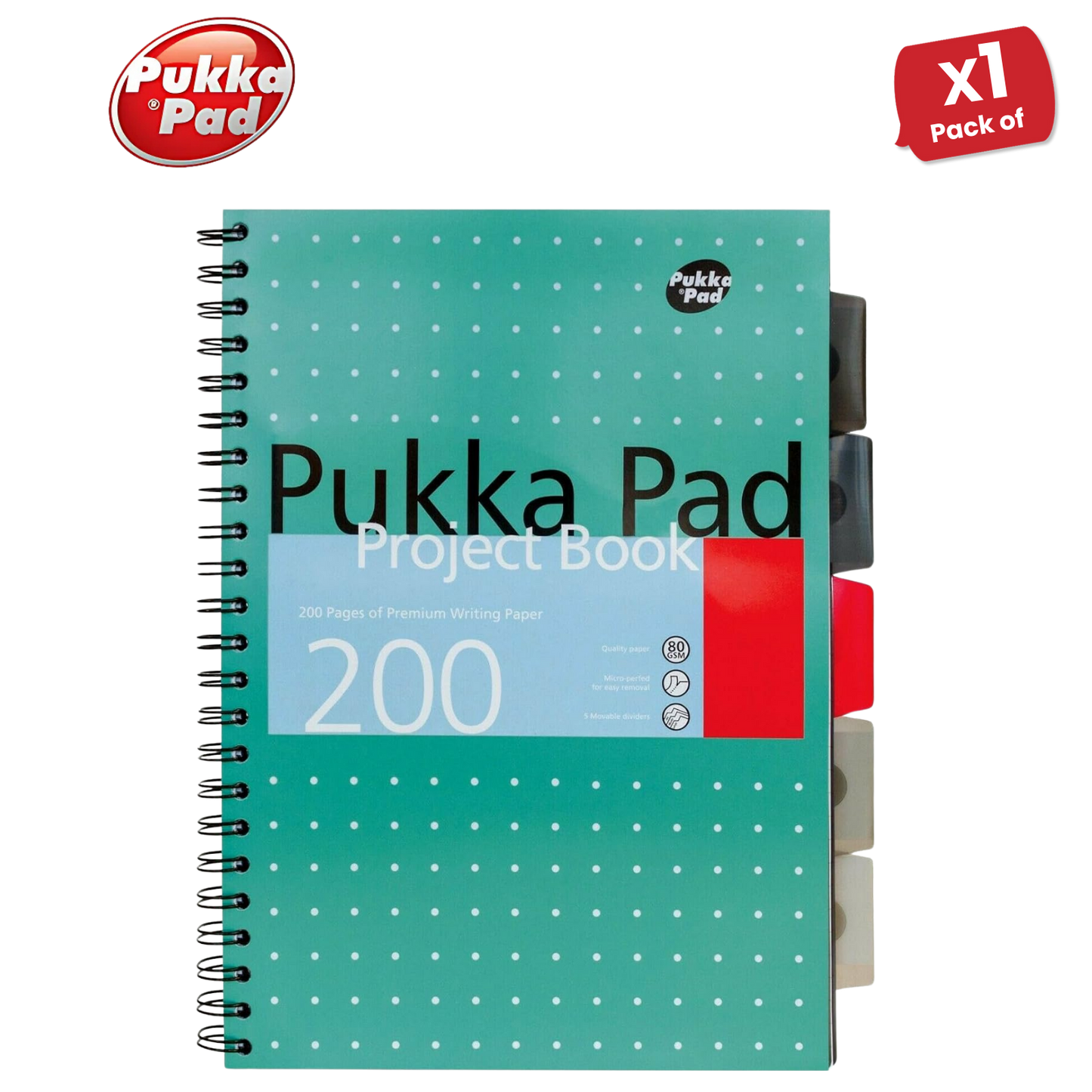 Pukka Pad White B5 Project Book 200 Pages Wirebound Project Book, Ruled/Margin
