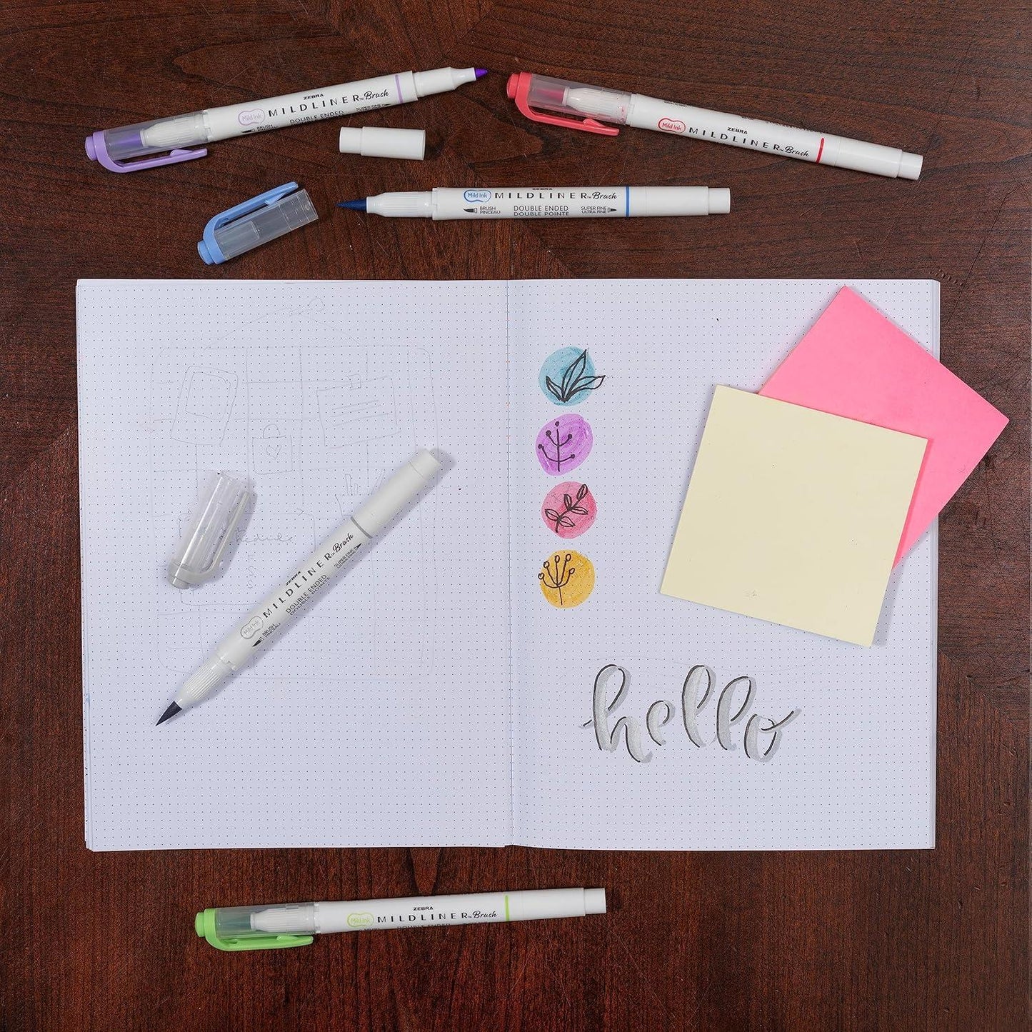 Zebra Mildliner Brush Highlighter - 5Pcs Dual Tip Pen, Assorted Colour Brush Pens for Colouring Book