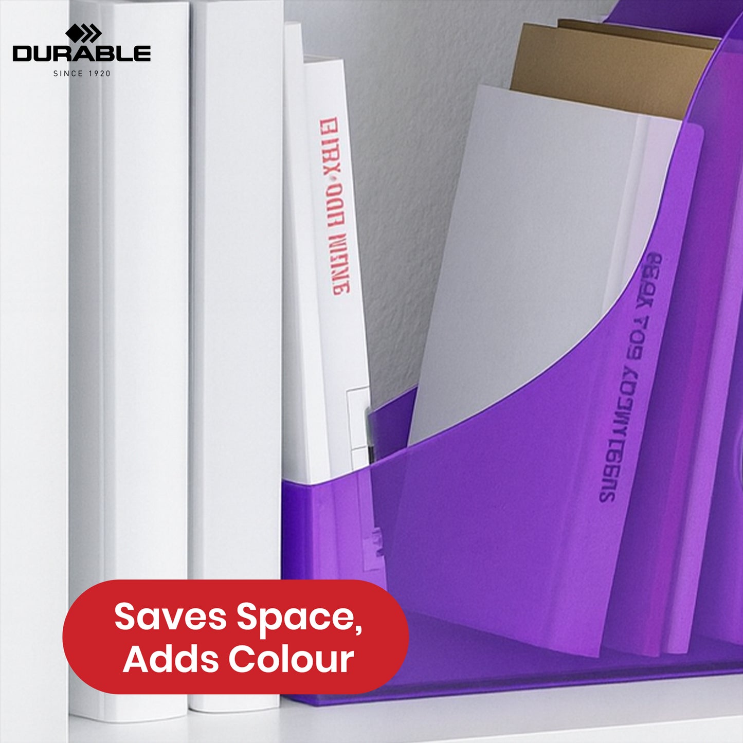 Durable Magazine Holder Purple Plastic A4 File Holder, 60 mm Capacity File Organiser for Flyer