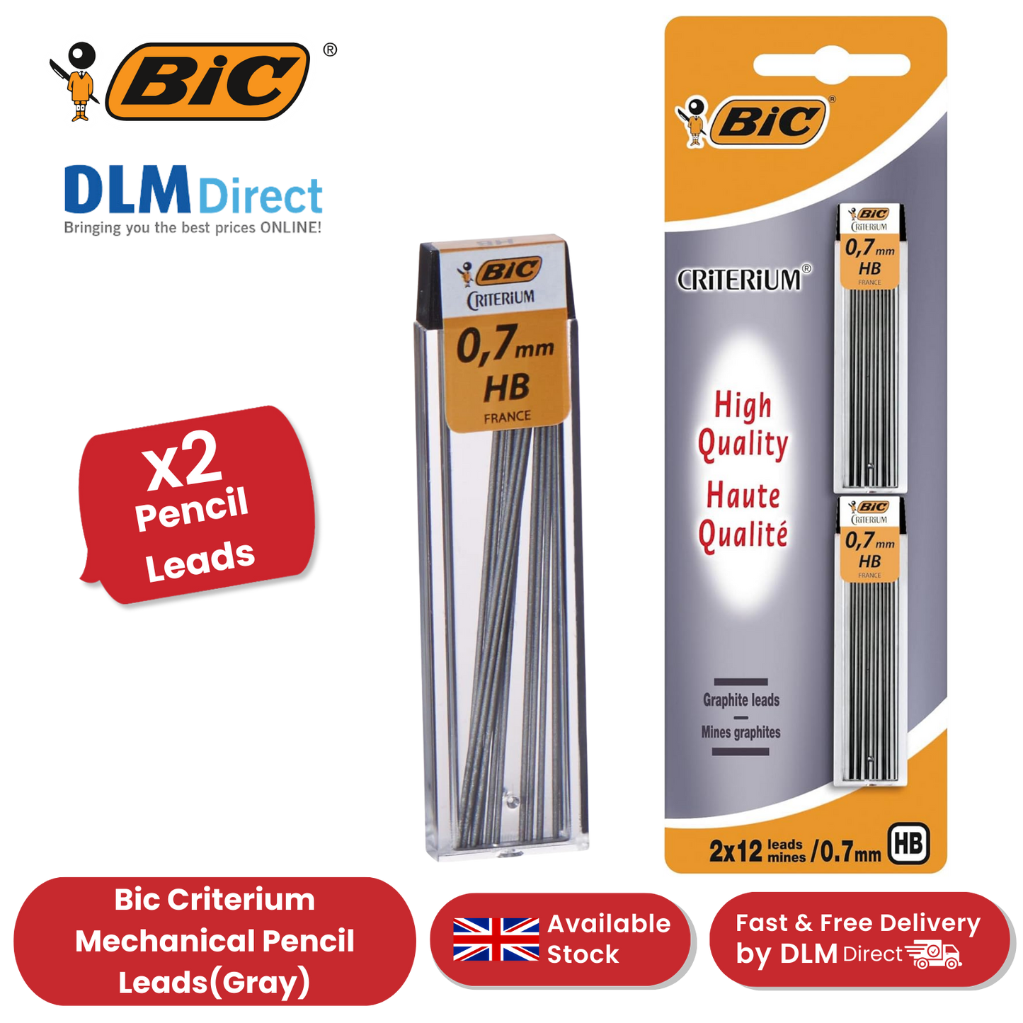 Bic Criterium Mechanical Pencil Leads 0.7 mm (Blister Pack of 2) - Pack of 1 to 5