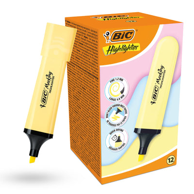 BIC 12x  Marking Highlighter Flat Pastel Yellow Modular Tip for Precise Highlighting