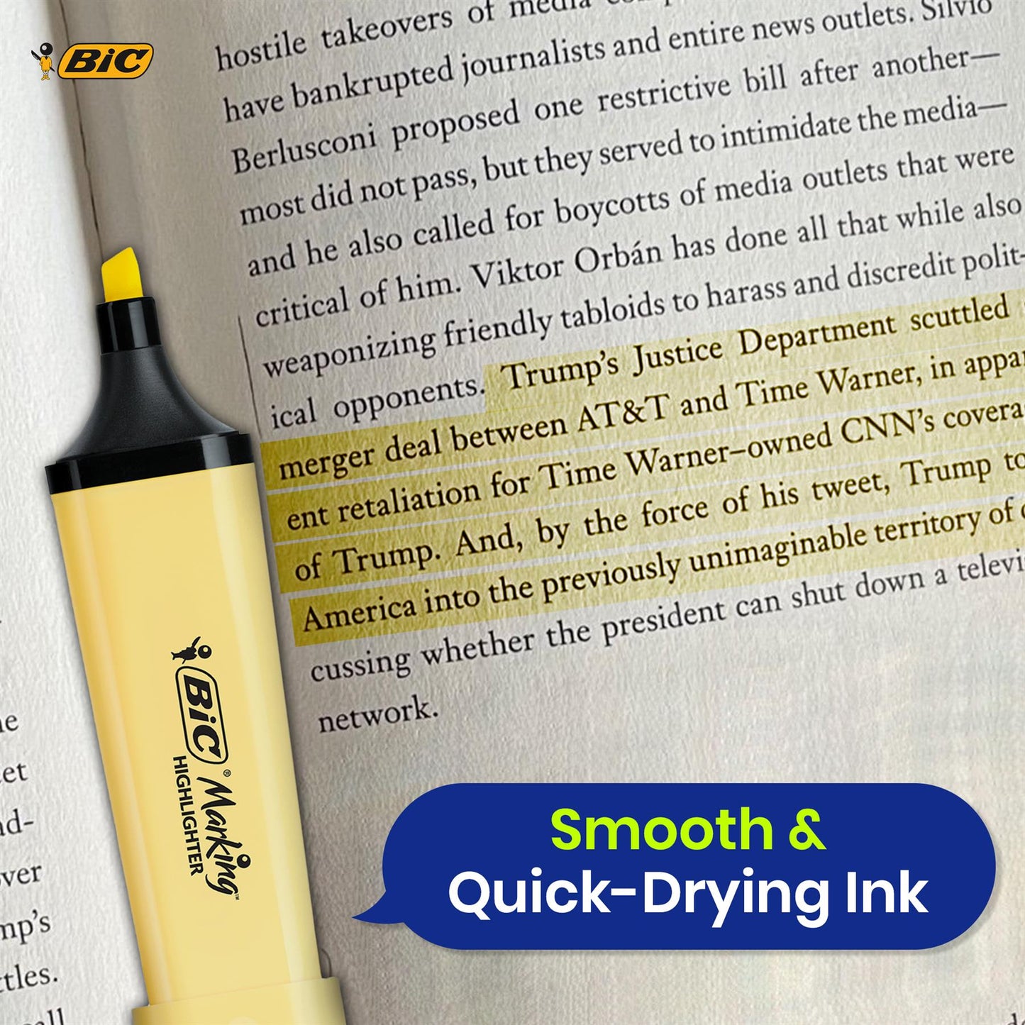 BIC 2x Marking Highlighter Flat Pastel Yellow & Green Modular Tip for Precise Highlighting