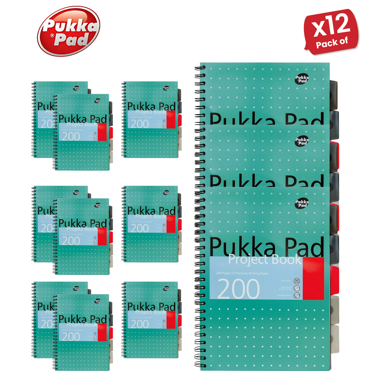 Pukka Pad White B5 Project Book 200 Pages Wirebound Project Book, Ruled/Margin