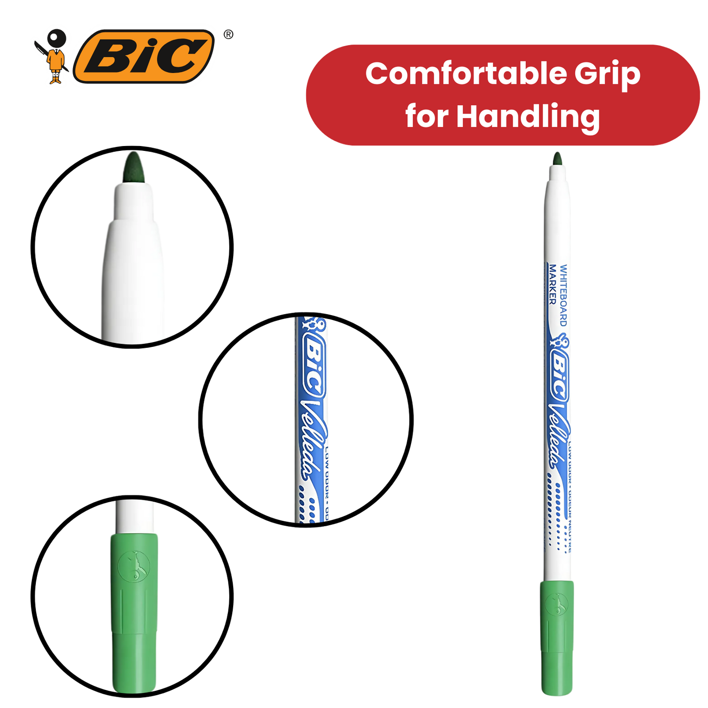 BiC Velleda 1721 Green Dry-Wipe Whiteboard Markers for Bold, Clean Writing, x24