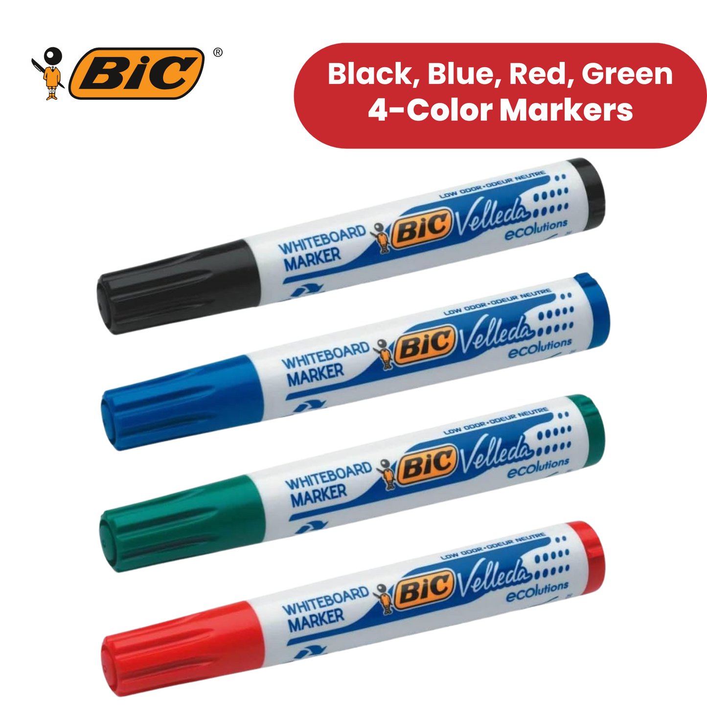 BIC Velleda 1701 ECOlutions Whiteboard Markers Assorted - Pack of 4