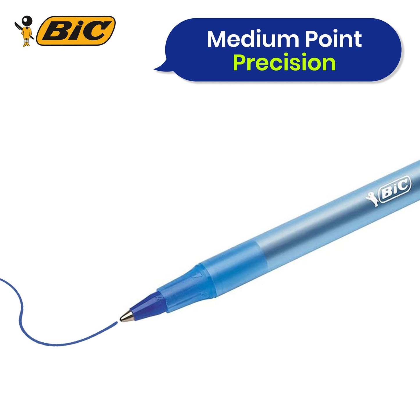 Bic Round Stic Medium Writing Ball Pen - BLUE - PACK OF 8