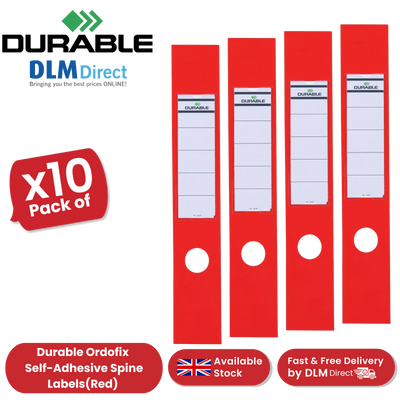 Durable Ordofix Self-Adhesive Spine Labels - Red - Pack of 10 - 60 mm Width 1-5