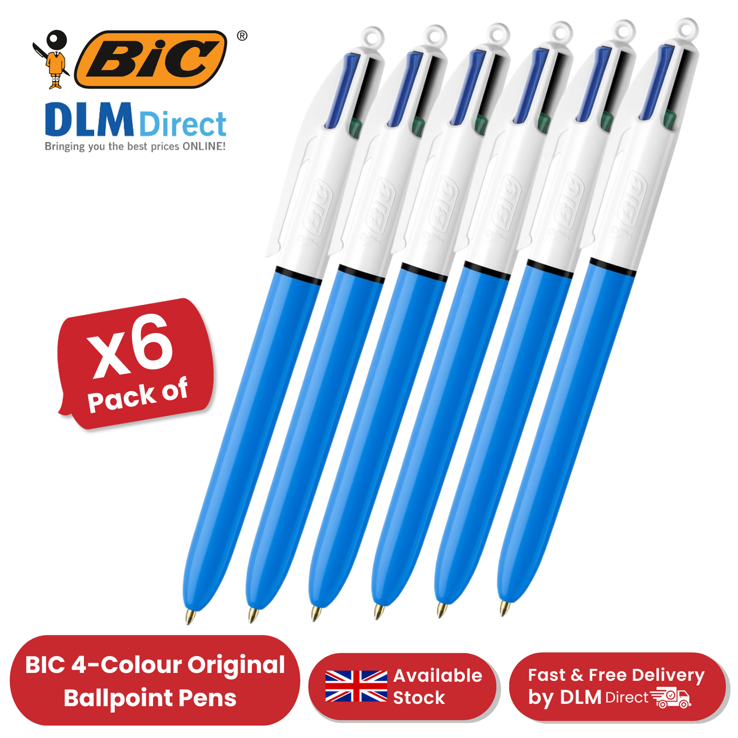 Bic 4-Colours Original Medium Ballpoint Pen 1.0mm Tip - Pack of 6