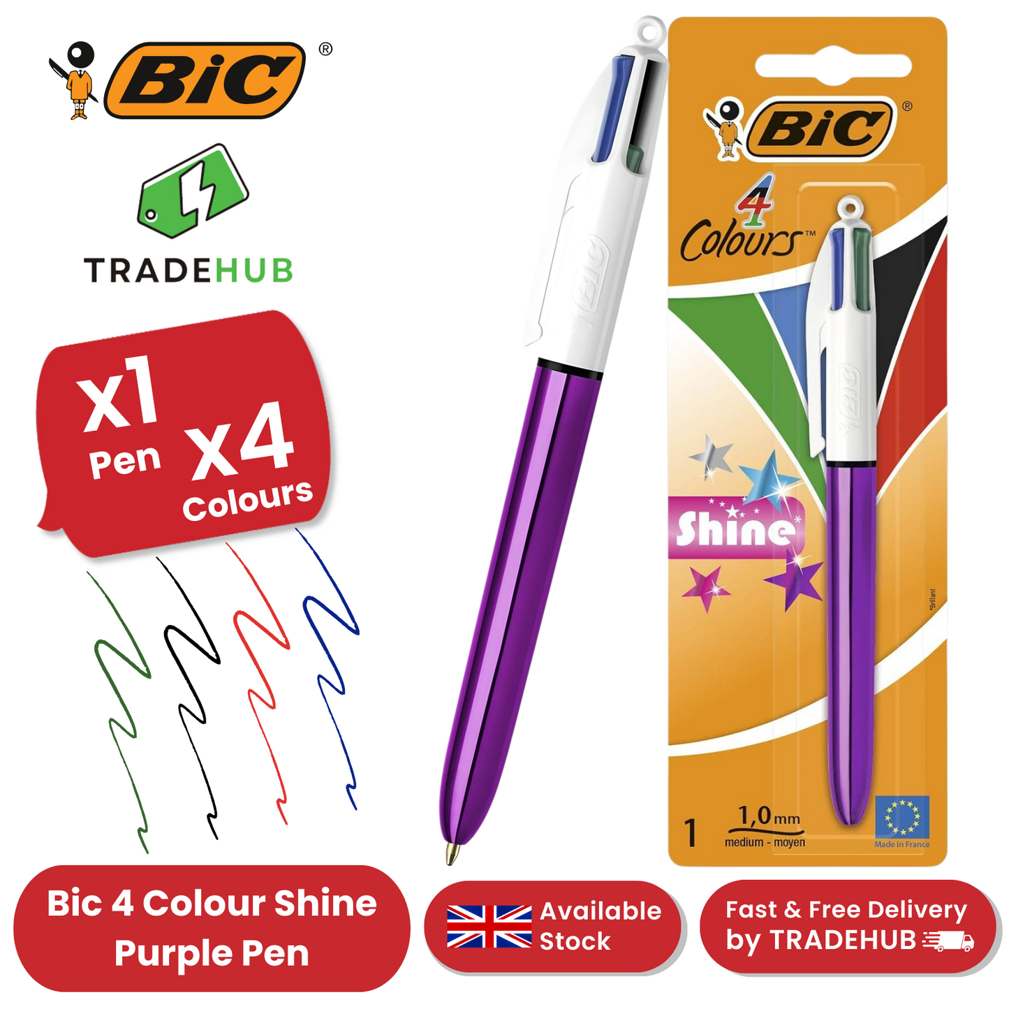 Bic 4 Colour Shine - Purple - Single Pen
