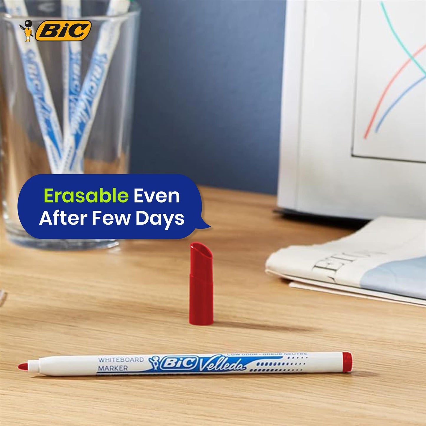 BIC Whiteboard Marker Plastic Bullet Tip Dry Erase Pen Low Odour Ink for Office School