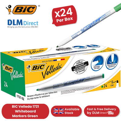 BiC Velleda 1721 Green Dry-Wipe Whiteboard Markers for Bold, Clean Writing, x24