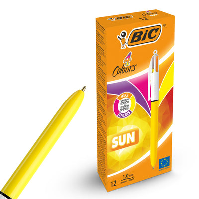 BIC 4-Colour Sun Pens Pack of 12 Medium Points for Office & Home