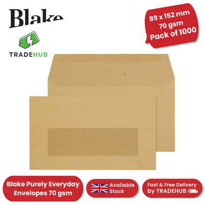 Blake Purely Everyday 89 x 152 mm 70 gsm Wallet Gummed Window Envelopes - 1000