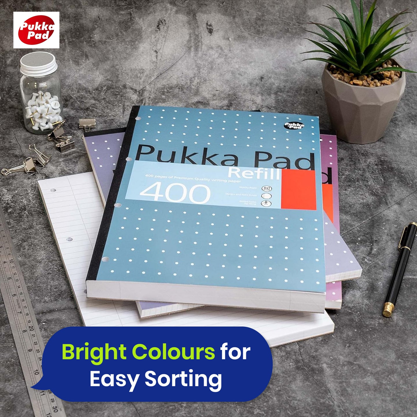 Pukka Pad A4 Refill Notepad with 400 Pages of 80GSM Paper, ,Blue,White,Pink,Silver - Pack of 5