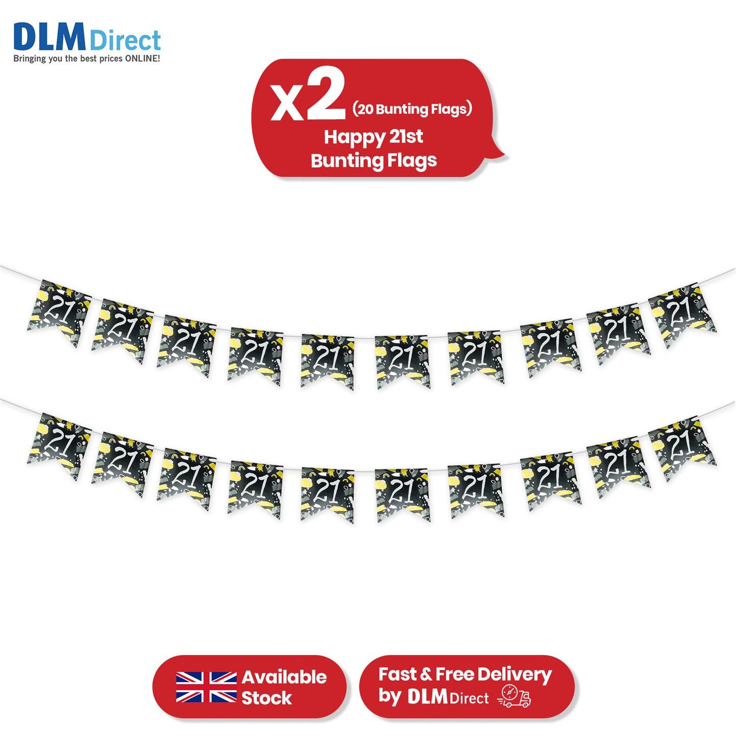 Happy 21st Birthday Black and White Bunting Hanging Party Decoration
