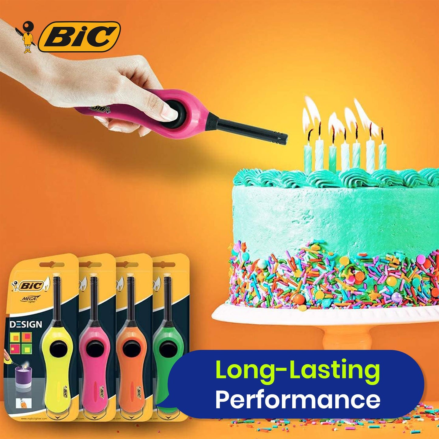 BIC Mega Standard Utility Lighter Design - Pack of 4