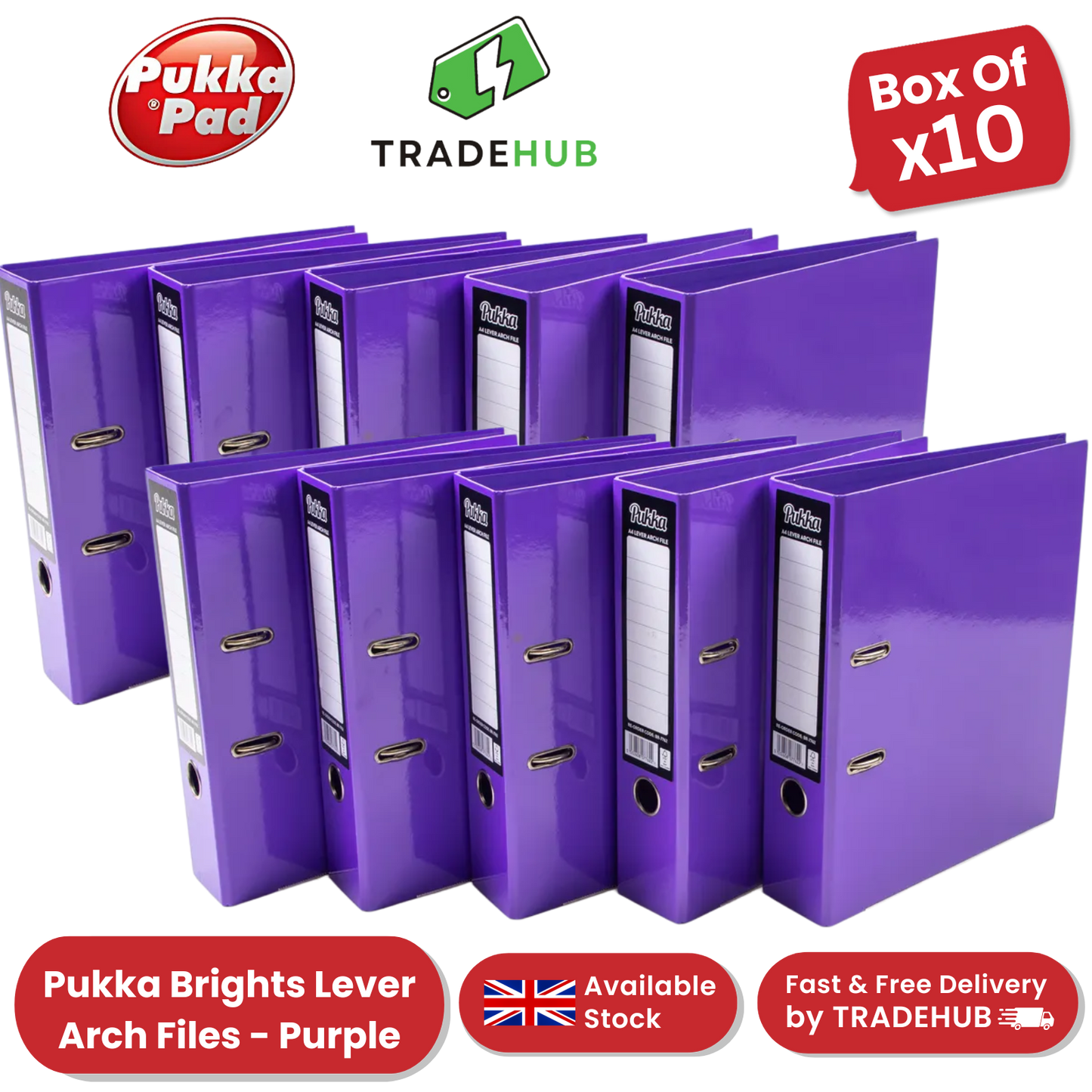 Pukka Brights Lever Arch Files - Purple - Box of 10 - Pack of 1 to 5