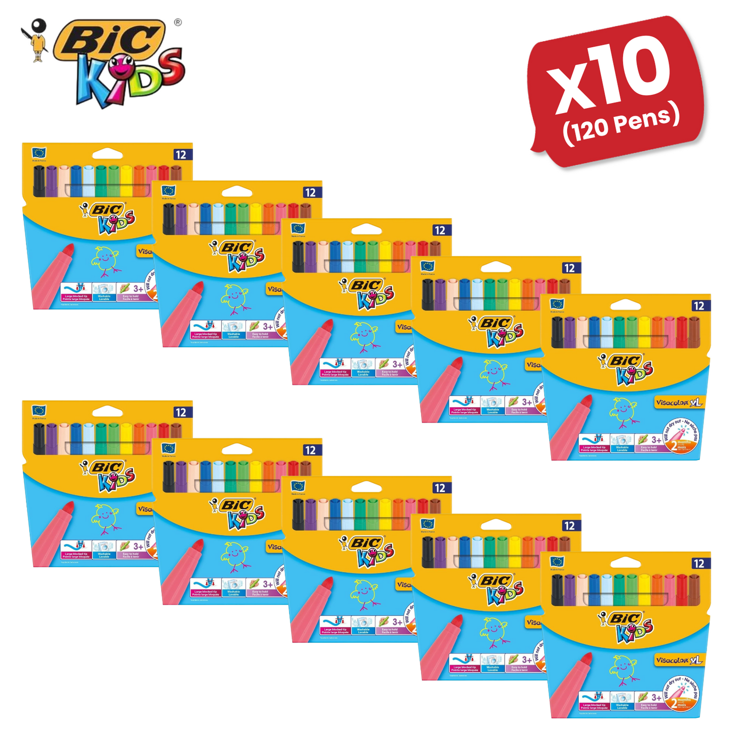 BIC Kids Visacolor XL ECOlutions Colouring Pens Assorted - 10 Packs