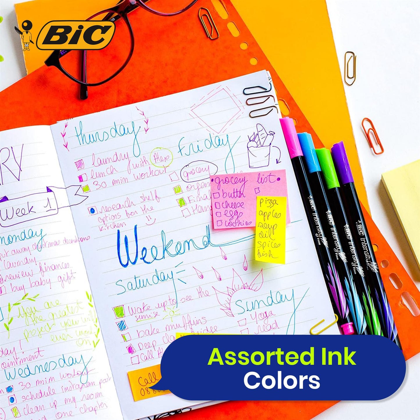 BIC Intensity Fine Felt Tip Pens Fine Point Assorted Colours - Pack of 8