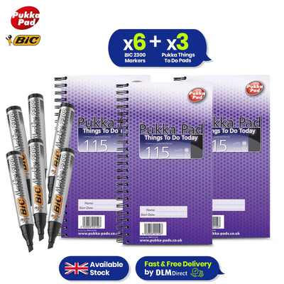 BIC Permanent Markers Set for Clear Task Notes 6x and Pukka Pad for Writing 3x, Daily Planning Items