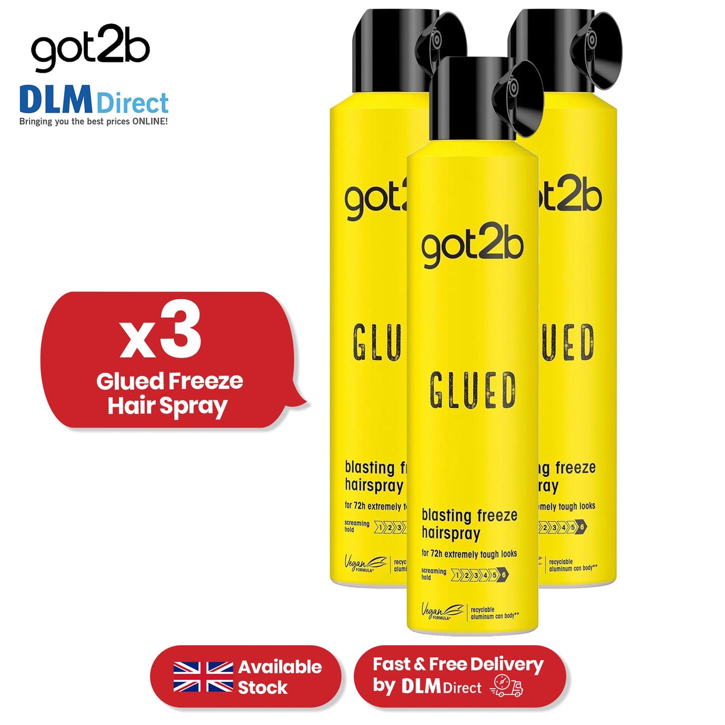 Got2b Glued Freeze Hairspray - Up To 72 hrs Setting Spray, 300 ml Hair Spray for Men & Women