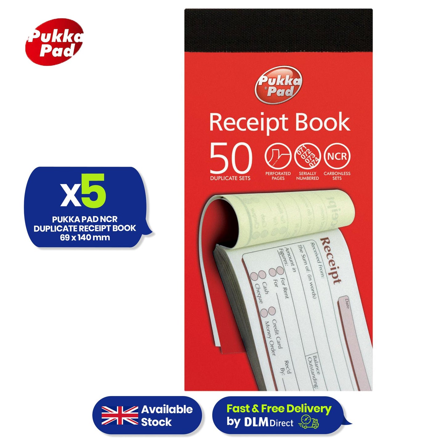 Invoice Book Hard Cover 50 NCR Duplicate Sets Sales Record Book (Pack of 5)