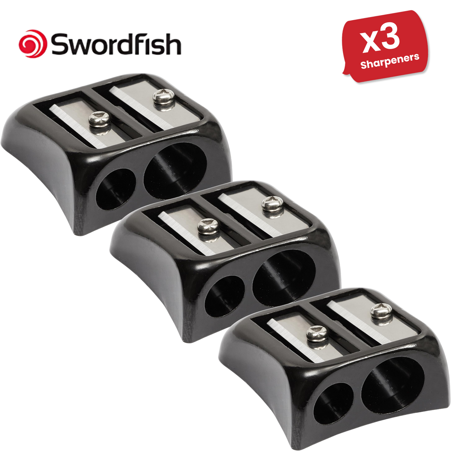 Swordfish Blinc Blinc Double-Hole Zinc Pencil Sharpener, Smooth & Stylish Black