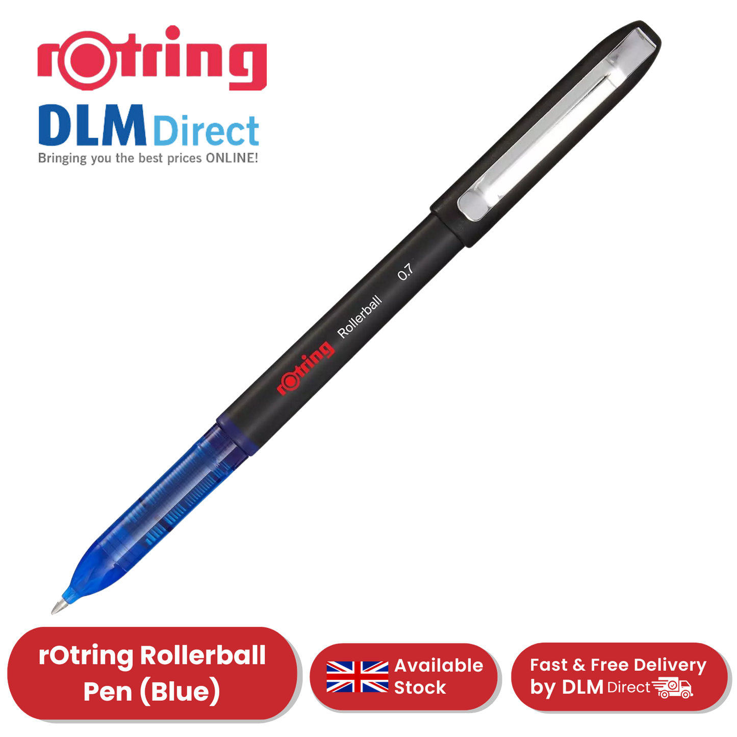 rOtring Rollerball Pen Fine Point 0.7mm - Blue Ink, Smooth & Precise Writing