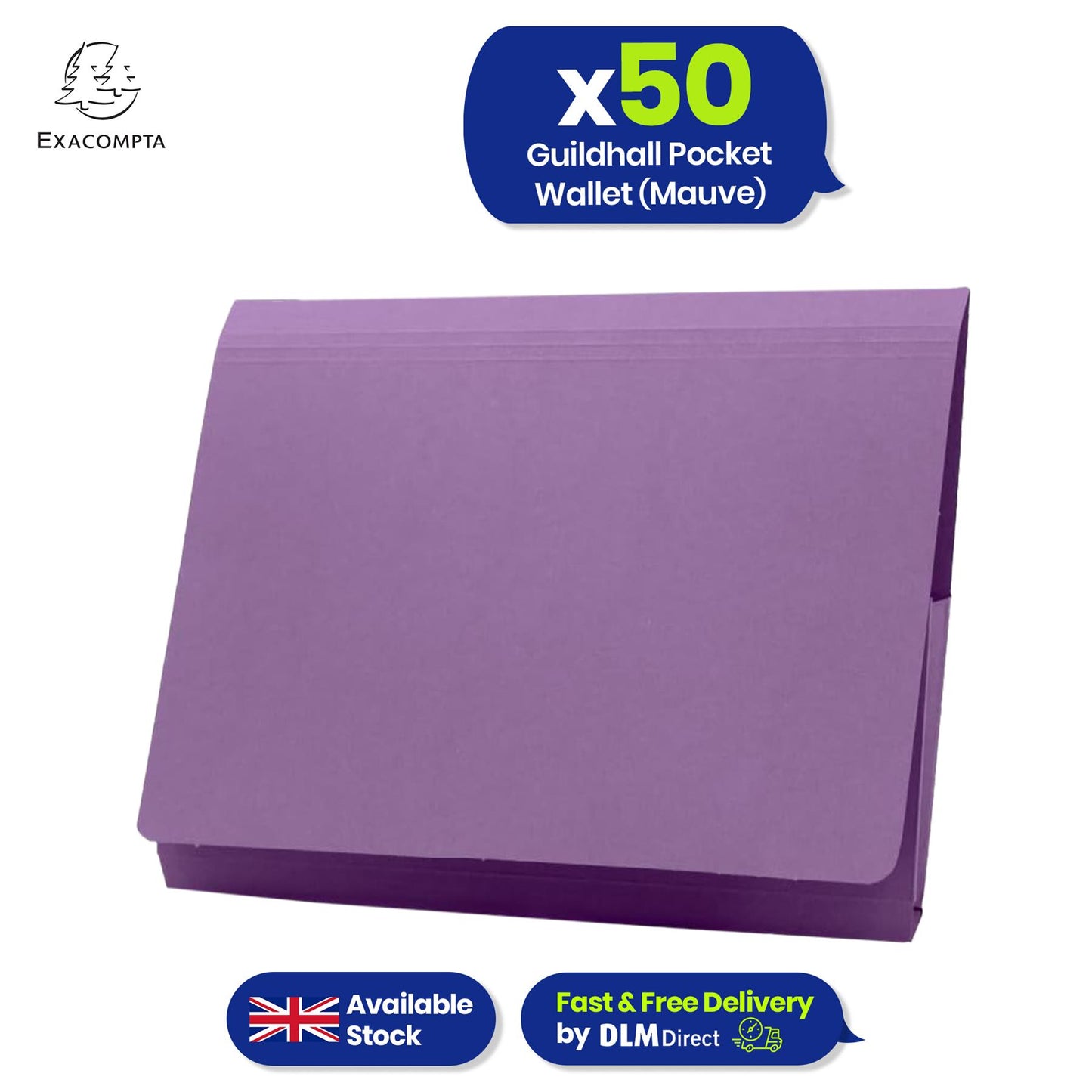 Exacompta Guildhall Pocket Wallet – 315gsm Manilla Heavyweight Secure file, Pack of 50, (Mauve)