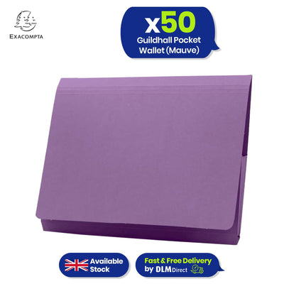 Exacompta Guildhall Pocket Wallet – 315gsm Manilla Heavyweight Secure file, Pack of 50, (Mauve)